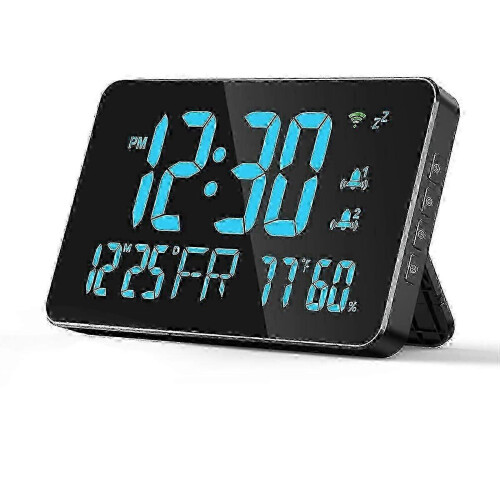 Digital Clock Alarm Clock WiFi Clock, Extra Large Letters, Temperature and Humidity, Calendar, Week