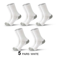 5 pairs Men's mid-tube socks sweat-absorbing deodorant thickened autumn and winter cotton socks for running sports white