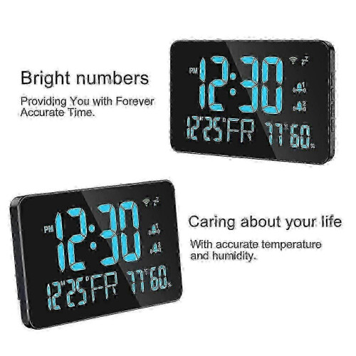 Digital Clock Alarm Clock WiFi Clock, Extra Large Letters, Temperature and Humidity, Calendar, Week 1
