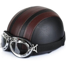 Offener Motorrad- und Rollerhelm aus Leder mit Halbgesichtsschutz und UV-Schutzbrille im Retro-Vintage-Stil, 54–60 cm