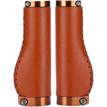 Lederen ergonomische antislip handvatten voor mountainbikes met een stuur van 22,2 mm, bruin.