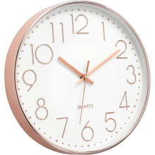 Modern Wall Clock 12 Inch Non-Ticking Silent Battery Operated Round Quartz Rose Gold Wall Clock