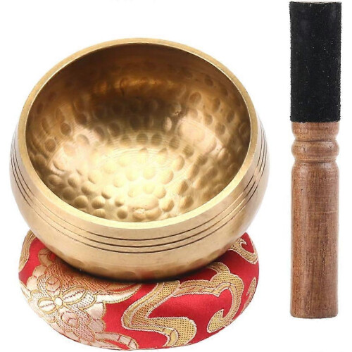 Conjunto de tigelas tibetanas artesanais com almofada.