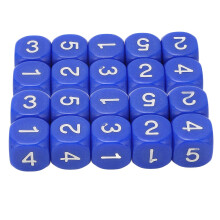 20 stuks 6-zijdige cijferdobbelstenen met afgeronde hoeken, plastic dobbelstenen, bordspel, lesmateriaal, blauw