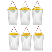 Lot de 6 pièges à mouches d'extérieur, pièges à mouches jetables à suspendre, sacs de capture pour fermes, poulaillers, étables