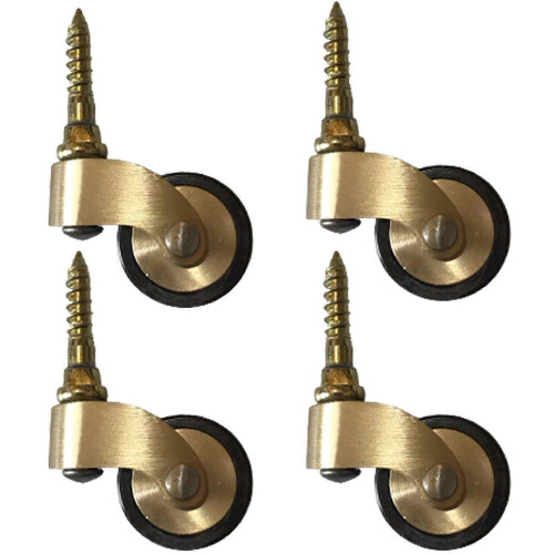 Solid Brass Furniture Casters with Threaded Stem, Set of 4
