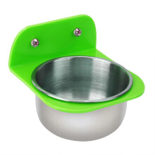 Draagbare metalen voerbak voor huisdieren, groen, met beker.