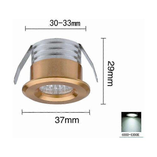 Σετ 4 μίνι εντοιχιζόμενων σποτ LED, 3W, ουδέτερο φως, χρυσή επένδυση 1