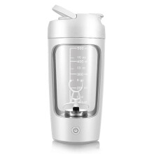 (Without Powder Box, White) Fully Automatic Mixing Cup Portable Protein Powder Shaking Bottle Electric Protein Shaker Bottle