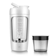 (with Powder Box, White) Fully Automatic Mixing Cup Portable Protein Powder Shaking Bottle Electric Protein Shaker Bottle