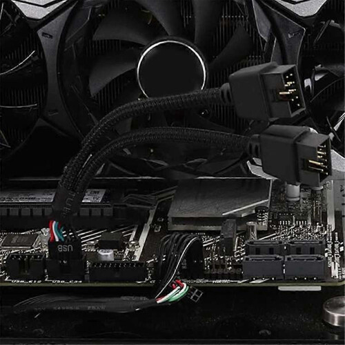 Computer Motherboard USB 2.0 9Pin to Dual 9 Pin Extension Cable Black 1