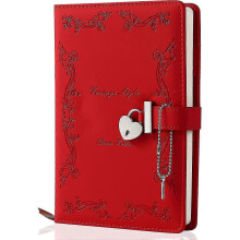 (9.33 x 6.34 x 2.01 inches, Red) 360-Page Leather Heart-Shaped Locking Journal, A5 Pink Diary with Lock and Key for Girls Women Adults