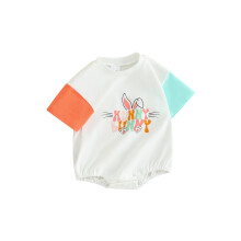 (0-3 Months, White Orange Green) Combinaison de Pâques pour bébé, motif lapins et carottes, col rond, manches courtes, pour garçon ou fille