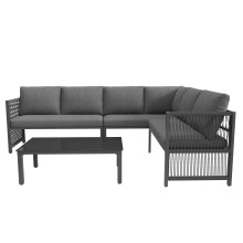 5-6 Seater Garden Furniture Set with Tempered Glass Coffee Table