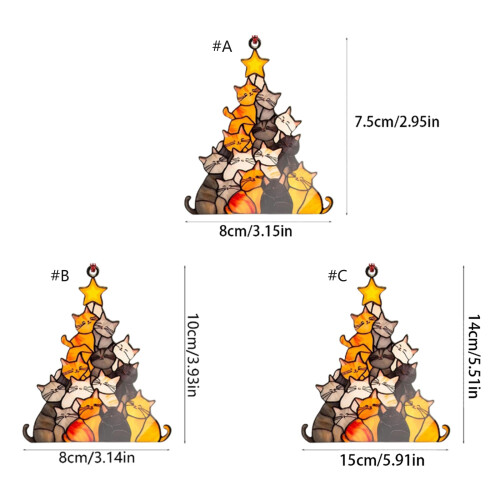 Window Panel Cats Christmas Tree Suncatchers Decors-10 8cm 1