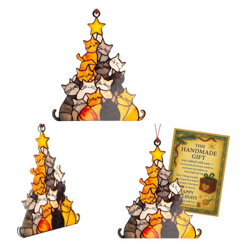 Window Panel Cats Christmas Tree Suncatchers Decors-10 8cm 2