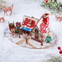 Christmas Wooden Puzzle 3D Dollhouse Kit DIY Christmas Decoration Craft Set for Holiday Tabletop Display
