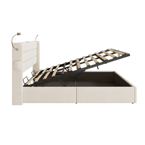 Double Upholstered Bed with Charging Station 1