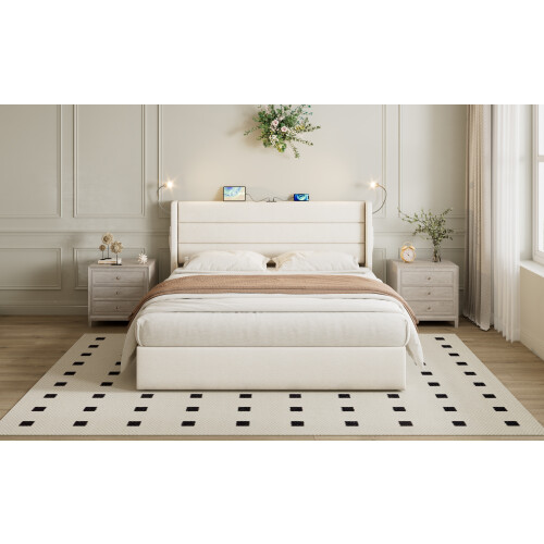 Double Upholstered Bed with Charging Station 2