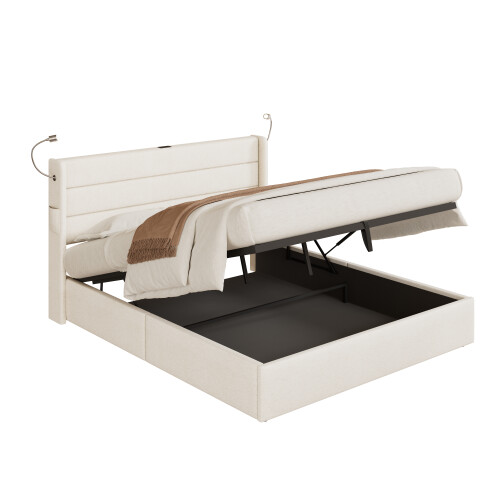Double Upholstered Bed with Charging Station