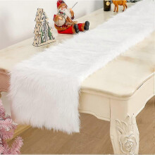 Modern Table Runner Made Of Faux Fur for Christmas White (37x183 Cm) - DD