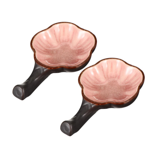 2pcs Pink Flower Ceramic Pen Holder and Calligraphy Brush Rest Set, Dual Function Elegant Design