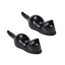 Calligraphy Brush Rest Ceramic Cat Holder Set Black and White Dual Color Protects Brush Bristles