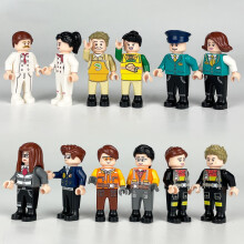 12 PCS Star Chef Train Attendant Police Officer Building Blocks Set Role Play Toys for Kids