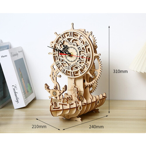 3D Wooden Puzzle Pirate  Clock Model Kit, Functional Clock DIY Educational Gift 123Pcs 1