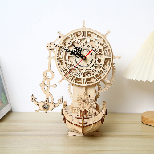 3D Wooden Puzzle Pirate  Clock Model Kit, Functional Clock DIY Educational Gift 123Pcs 2