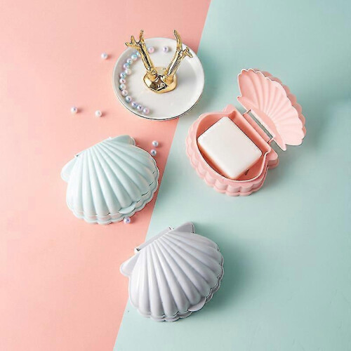 Shell Shaped Soap Rack Portable Double Drain Soap Receptacle with Lid (Green) - DD01 2