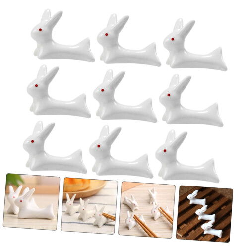 10pcs Ceramic Rabbit Chopstick Rest Set Cute Durable Table Decor Multipurpose Holders 2
