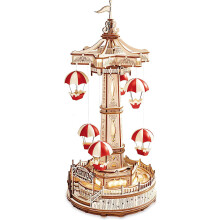 3D Wooden Puzzle Mechanical Music Box with Built‑in Light and Music, Parachute Tower DIY Model Kit for Adults