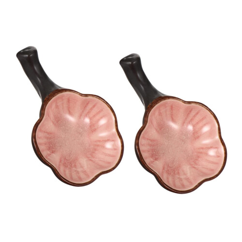 2pcs Ceramic Ink Dish Set with Dual Function Brush Holders, Ice Crackle Finish, Pink and White