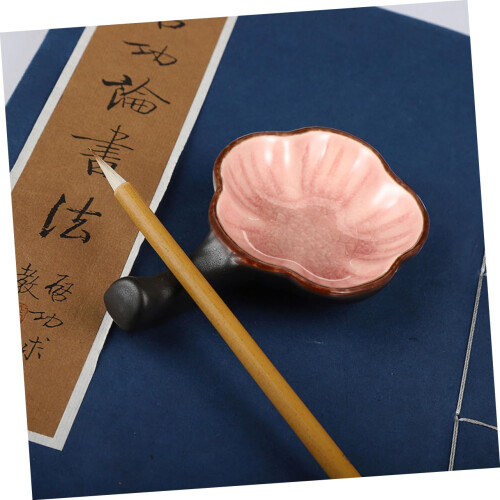 2pcs Ceramic Ink Dish Set with Dual Function Brush Holders, Ice Crackle Finish, Pink and White 2