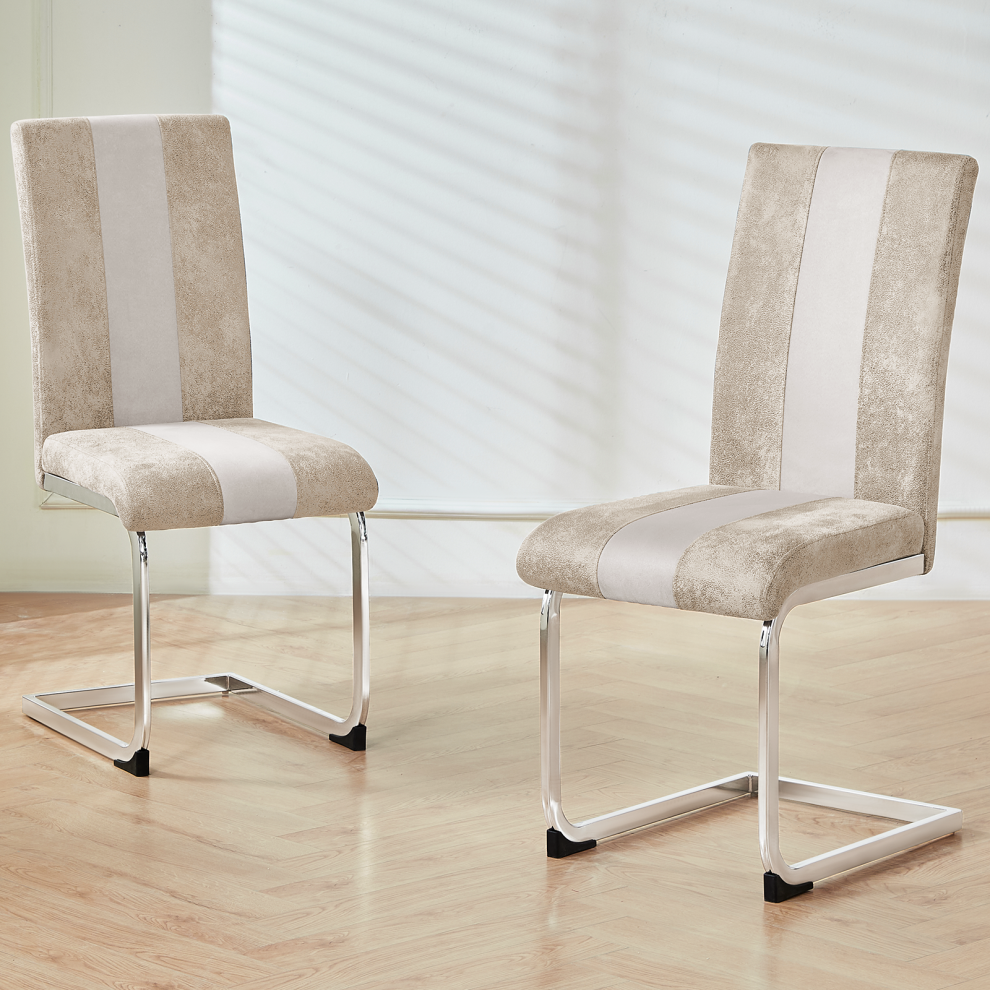 Ainpecca (2Pcs Beige) Dining Chairs Faux Suede High Back
