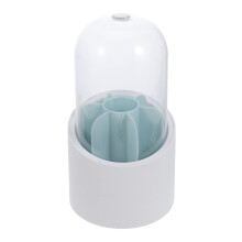 360 Rotating Makeup Brush Holder with Lid, Blue Vanity Cosmetic Organizer for Bathroom Storage