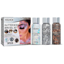 Vibrant Fish Scale Glitter Gel Set  3PCS Color-Shifting Eyeshadow & Body Makeup for Stage, Parties & Festivals  Long-Lasting, Safe, Easy to Apply for