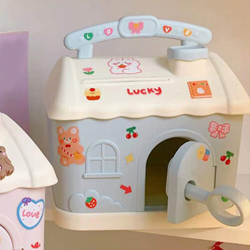 Cute Cartoon House Change Bank, Plastic, Large Cap 1