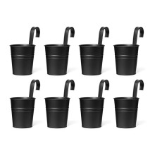 Hanging Flower Pot Metal Iron Bucket Flower Pot for Railing Garden Decorative Flower Stand Hanging Hanging Pot(Black)