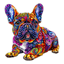 French Bulldog Wooden Jigsaw Puzzle 100pcs for Adults and Kids, Unique Animal Design with Durable LaserCut Wooden Pieces, Gift for Family and Friends