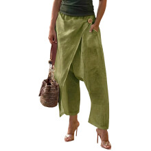 Women's Cotton Linen Harem Pants Casual Loose Wide-Green XXL