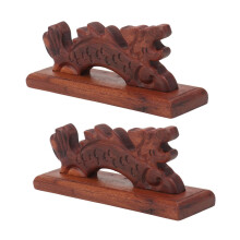 Dragon Shaped Wooden Calligraphy Brush Holder Set, Ebony Sandalwood Brush Rest for Artists, 2 Pieces
