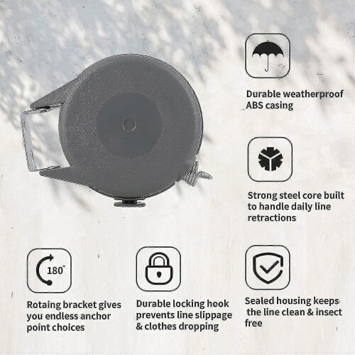 Retractable Washing Line with 15m Outdoor Clothes Line 2
