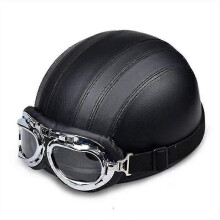 Retro-Motorrad-Lederhalbhelm mit Brille Jsir