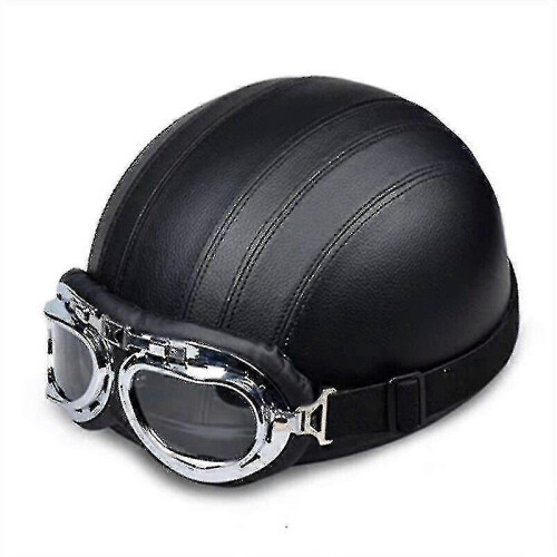 Retro-Motorrad-Lederhalbhelm mit Brille Jsir