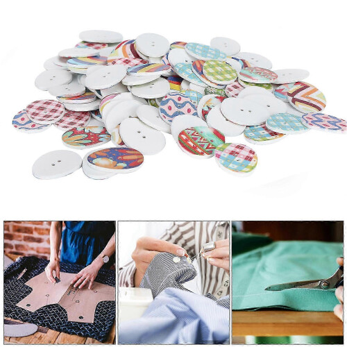 100Pcs Button Set Colored Egg Shape Wooden Sewing Decorative Buttons with Perforations 2
