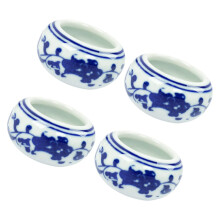 4pcs Blue White Porcelain Calligraphy Brush Rest and Ink Plate Set, 2 in 1 Design for Chinese Painting