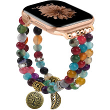 Beaded Band for Apple Watch Women 38mm 40mm 41mm, Multicolor Agate Bracelet Strap with Elastic Stretch Design