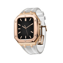44mm Metal Case Rose White Shockproof Protective Cover for Apple Watch Series 6 5 4 SE
